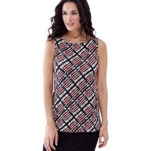 J. Jill Easy A-line top, women's small sleeveless red black white plaid tank